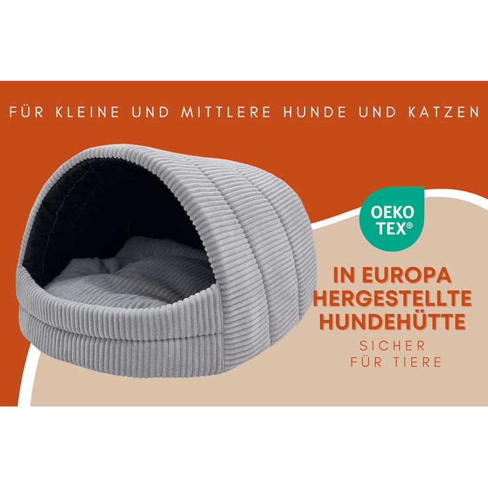 Будка для собак ODOLPLUSZ Hundehütte, сіра, Cord, розмір M - комфортна, зручна, для собак та котів