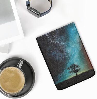 Чохол-книжка kwmobile для Pocketbook InkPad 4 / Color 3 / Color 2 / Vivlio InkPad 4 / InkPad Color 3 - Чохол для eReader, Magnolien Taupe Weiß Blaugrau (Галактика, Дерево, Поле, Синій, Сірий, Чорний)