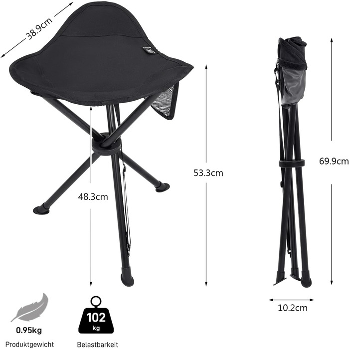 Складний стілець EVER ADVANCED: легкий, міцний, з кишенею для кемпінгу, риболовлі, полювання та піших прогулянок (102 кг)