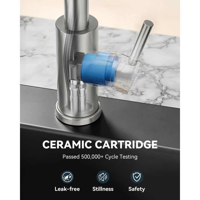 Сучасна кухонна змішувач Warmiehomy з LED-підсвічуванням, поворотний на 360°, з двома виливами, високий вигин, спіральна пружина, для мийки, з нержавіючої сталі, брашований нікель