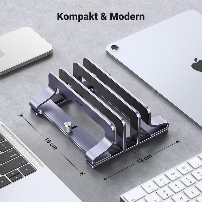 Підставка для ноутбука UGREEN з алюмінію (3 слоти) - вертикальна підставка для MacBook Pro/Air, iPad, Huawei, Surface, Dell, HP