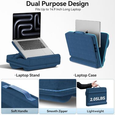Підставка для ноутбука з регулюванням кута нахилу, подушка для ноутбука на диван, підставка для ноутбука до 16″ (Блакитний)