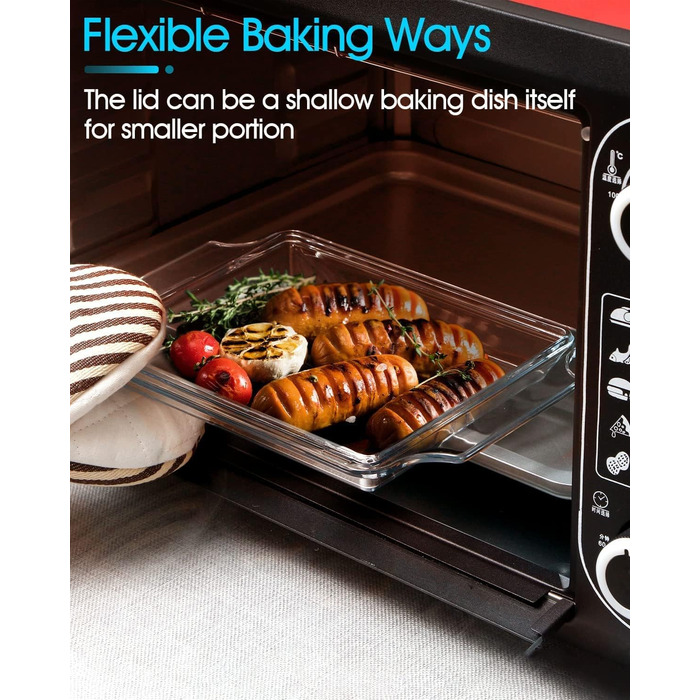 Прямокутна форма для запікання зі скляною кришкою, 2L, 24x20x6 см, для лазаньї, на 2 порції, сумісна з мікрохвильовою піччю та духовкою