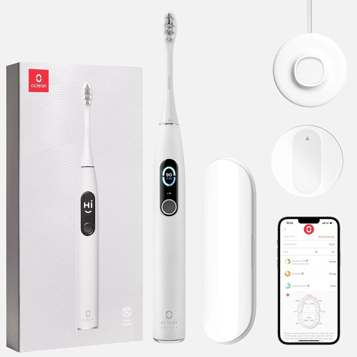 Oclean X Pro Elite: електрична звукова зубна щітка + кейс для подорожей, сірий