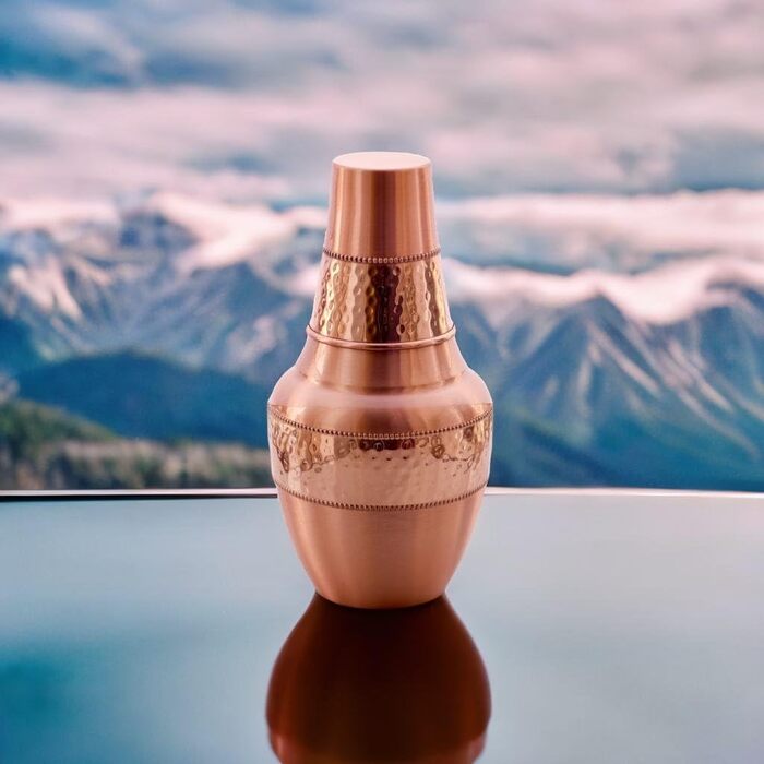 Copper Nightstand Carafe with Cup, 1.4 L, Capacity for Ayurvedic Health Benefits, Water Jug for Home, Gift, Sports, and Yoga