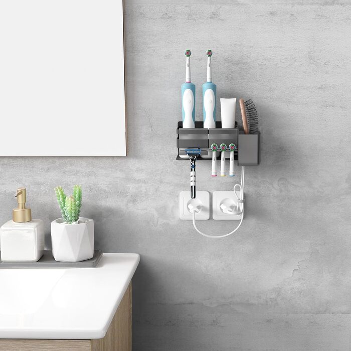 Тримач для електричної зубної щітки з нержавіючої сталі, настінний, без свердління, для 3 щіток та аксесуарів