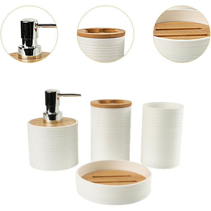 Набір аксесуарів для ванної кімнати Perfk 4X: мильниця, стакан для води, тримач для зубних щіток, зелений (білий)