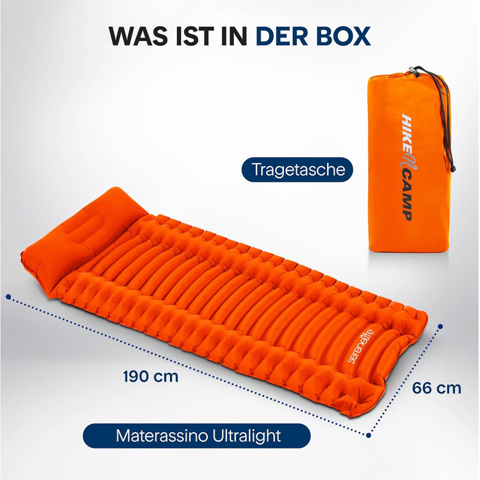 Набір для кемпінгу SereneLife: спальний килимок та спальний мішок з подушкою, водонепроникний та міцний, для походів, трекінгу та відпочинку на природі (Помаранчевий)