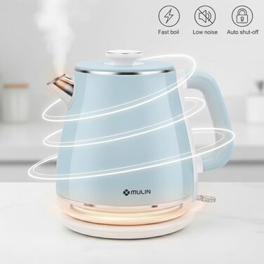 Електричний чайник MULIN Retro, 1.8 л, 2200 Вт, з поворотним підставою 360°, швидке кип'ятіння, автоматичне вимкнення (Блакитний)