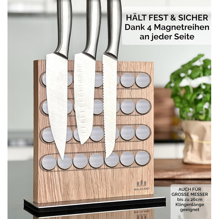WALDLAND Premium Knife Block without Knives – Magnetic Knife Block made of fine and robust oak wood | Magnetic knife holder | Magnetic knife holder | Wood block