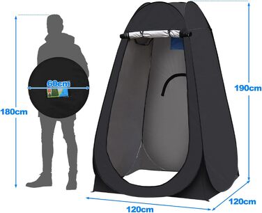 Намет для душу та роздягальні TUKAILAI для кемпінгу та пляжу, 150x150x190 см, зелений/чорний