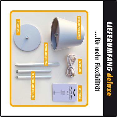 Настільна LED лампа LUNA-80-W з акумулятором, диммування, сенсорне управління, 7 кольорів, 5200mAh, 8-72 год роботи, регулювання висоти (5 рівнів), 3 шт. в упаковці