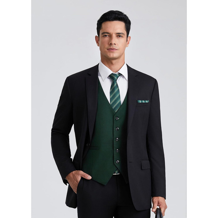 HISDERN Жилет чоловічий для весілля, класичний, ретро, бавовна, однотонний, елегантний, для бізнесу, вечірки, XS-4X (XXL, Зелений)