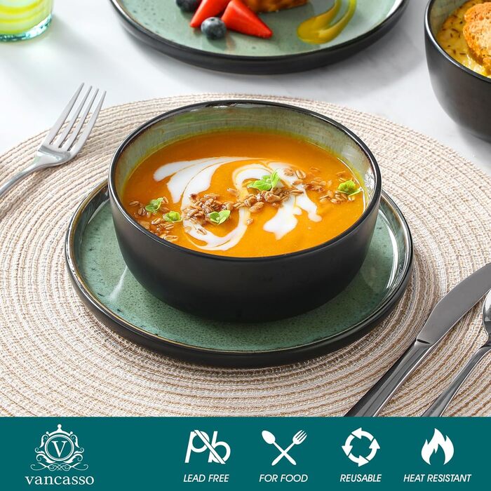 Набір посуду на 6 осіб vancasso AMBER, 18 предметів, ручної роботи, з реактивною глазур'ю, смарагдово-зелений