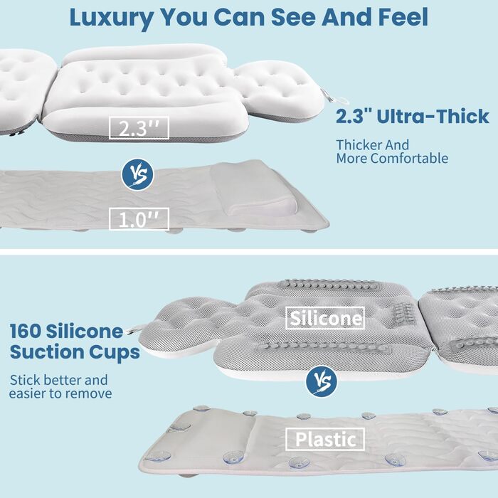 Luxury Full Body Bathtub Pillow with Mesh Bag - White, 51' x 16'