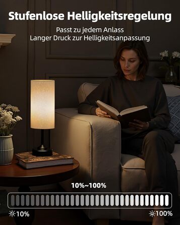 Світлодіодна настільна лампа EZVALO з сенсорним димером, акумуляторна (4000mAh), USB-C, тепле світло 2700K, чорна - 1 шт.