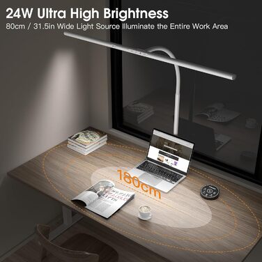 EYOCEAN LED Desk Lamp with Gesture & Remote Control - 24W, 80cm Adjustable Clamp-On Monitor Light - Daylight Lamp for Office Workers, Readers, Architects, and Designers (White)
