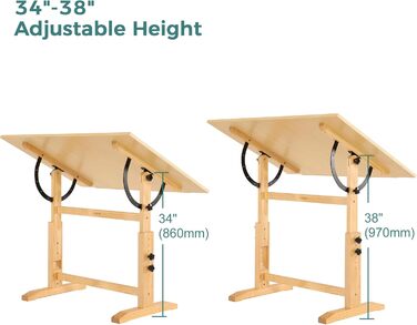 Adjustable Wooden Art Drawing Table - 76x107cm - Viswin Studio Easel for Painting & Drawing