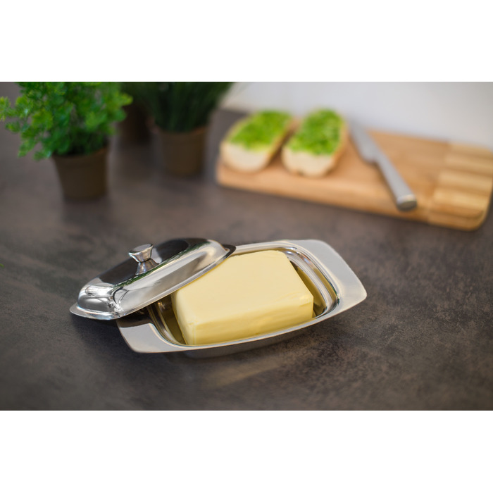 Relaxdays Stainless Steel Butter Dish with Handle
