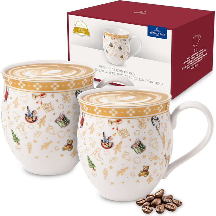 Villeroy & Boch - Toys Delight Mug Set with Handle, 2-piece, decorative collector's mug from the anniversary edition, porcelain, colorful/gold/white, 440 ml