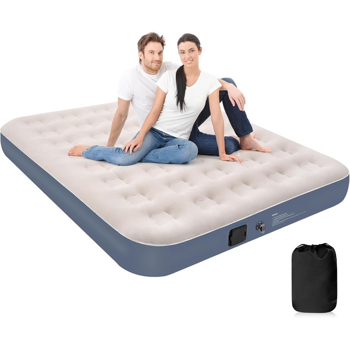 Надувне ліжко для двох осіб з електричним насосом, самонадувна, 198x152x25 см, блакитний колір