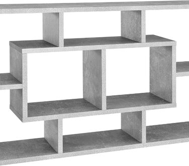 Настінна полиця en.casa Saputit 85x16x48 см, 8 секцій, книжкова полиця, підвісна, для офісу, у стилі ретро, сірий бетон