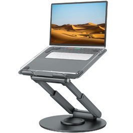 Регульований підставка для ноутбука з поворотним основанням 360°, ергономічна підставка для ноутбука, підставка для ноутбука на стіл, підставка для ноутбука Standing, комп'ютерна підставка з підтримкою MacBook Pro та ноутбуків 10–17'', сіра