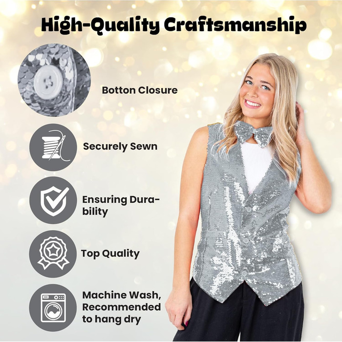 Срібна жилетка з паєтками та краваткою Dress Up America для чоловіків, V-подібний виріз