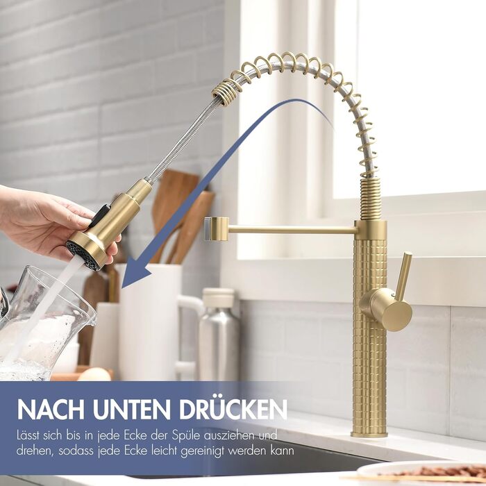 Сучасний кухонний змішувач з LED-підсвіткою, поворотний на 360°, з висувною лійкою, чорний/рожеве золото, для кухні