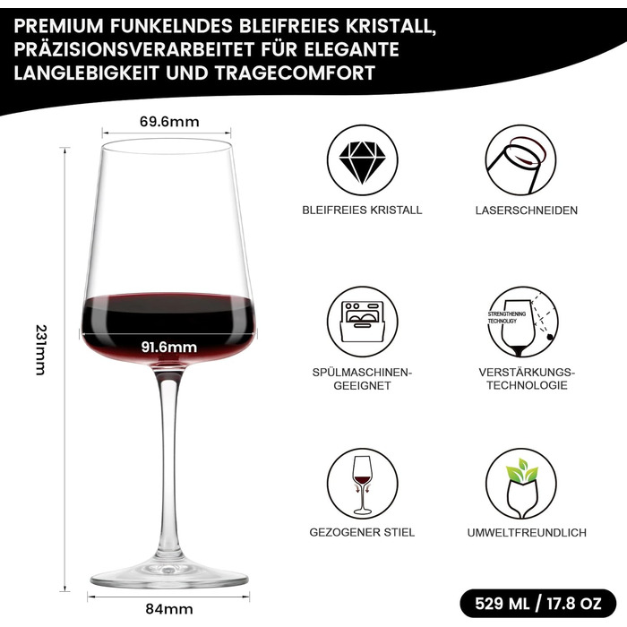 Набір келихів для вина PROST! 6 шт. 491мл з кришталевого скла без свинцю, для червоного та білого вина, 496мл