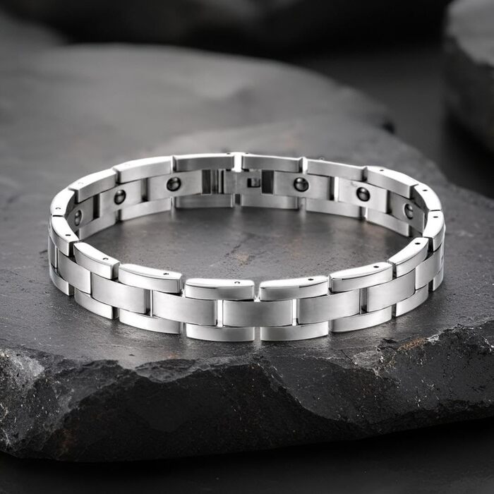 Чоловічий браслет зі сталі COOLSTEELANDBEYOND Zeitlos з магнітами, сріблястий колір, інструмент для зняття ланок у комплекті