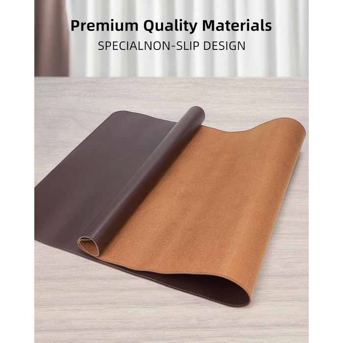 Офісний килимок для миші та столу зі шкіри, 90x43 см / 141x61 см (кава). Захист столу, підкладка для ноутбука для офісу та дому