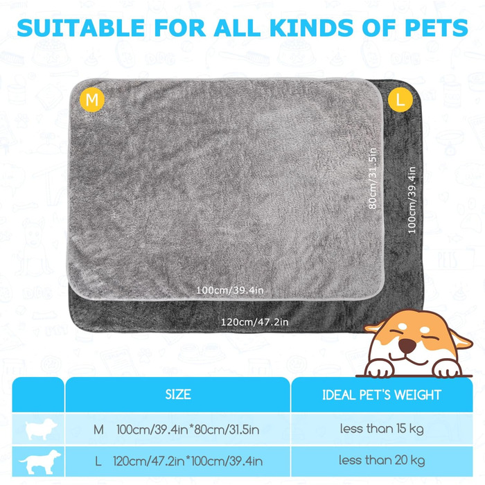 Плед для собак та котів Nobleza: м'який флісовий плед, 100x80 см, 2 шт. (темно-сірий та світло-сірий)