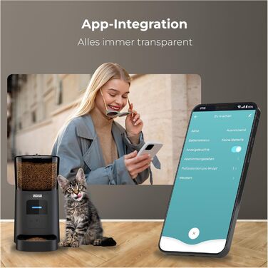 Автоматичний годівник для котів та собак Zedar A600, 6 літрів, з керуванням через APP, з нержавіючої сталі