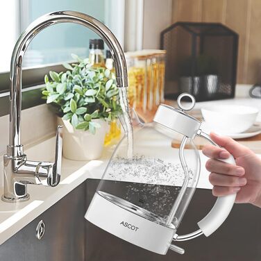 Електричний чайник ASCOT з боросилікатного скла, 2200W, 1.5L, без BPA, тихий, з функцією захисту від сухого кипіння та автоматичним вимкненням, білий