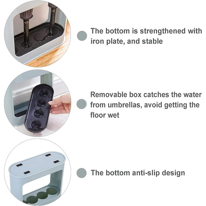 Підставка для парасольки з знімною підставкою для збору води, пластикова підставка для довгих/коротких парасольок, полиця для зберігання в приміщенні, блакитна