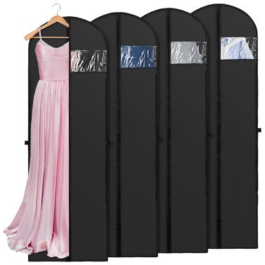 Чохли для одягу 180x60 см (4 шт) - Дихаючі мішки для зберігання одягу з ручками, для вечірніх та весільних суконь, захист від пилу, складні