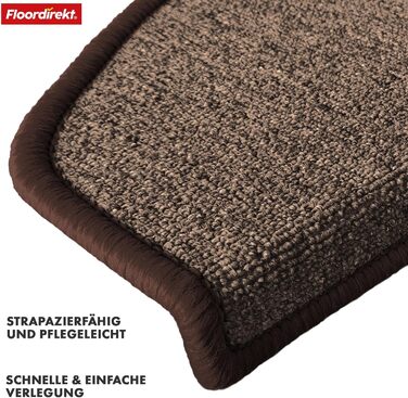 London Pro Stair Treads - 15 Piece Set - Non-Slip Carpet Stair Treads, 25x65 cm (Brown)