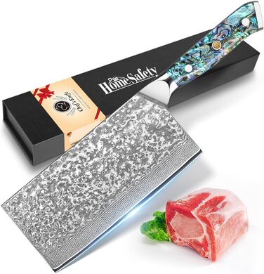 Ніж кухарський Дамаск з лезом 17.8 см, VG-10 сталь, ручка з мушлі Абалоне, подарункова коробка