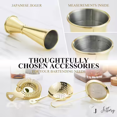 Boston Shaker Set - 10-Piece Stainless Steel Cocktail Shaker Set with Acrylic Base, Hawthorne Strainer, Ice Tongs, Bar Spoon, Jigger, Muddler - Perfect for the Home Bar (Gold)