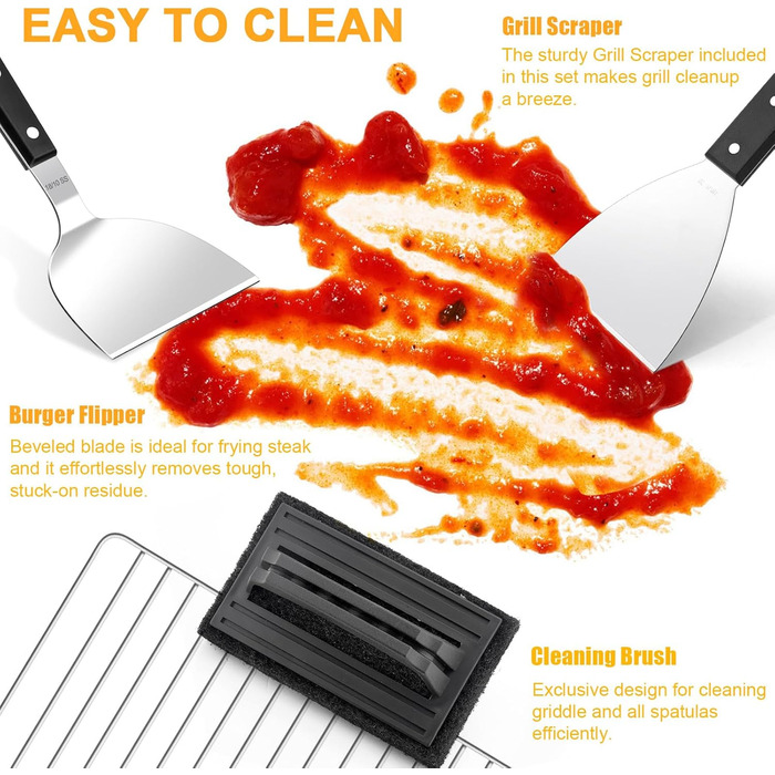Набір аксесуарів для грилю Leonyo: 29 предметів, нержавіюча сталь 18/10, лопатки, скребки, кришки для поливання, прес для бургерів, аксесуари для хібачі для приготування на відкритому повітрі