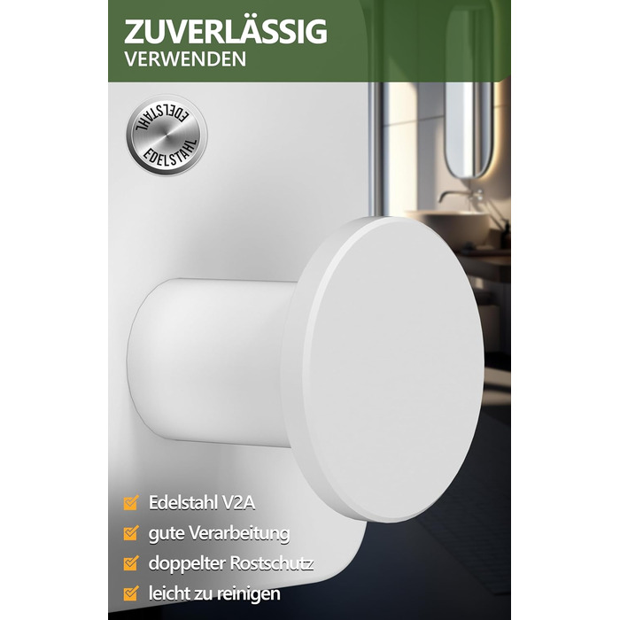 Набір гачків для рушників 4smile, 6 шт. - без свердління, з нержавіючої сталі, водонепроникні, для ванної кімнати