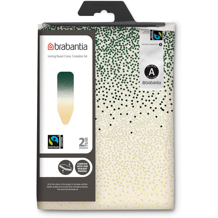 Глядишка для прасувальної дошки Brabantia з шаром 8 мм, Fairtrade-бавовна, міцна та легка у встановленні - 124 x 38 см (A Board (110 x 30 см), New Dawn)