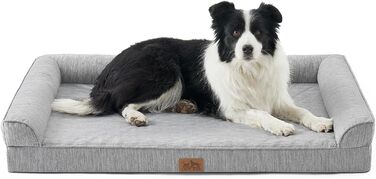 Ортопедичне ліжко для собак середнього розміру COZY KISS знімний, пральний чохол – підтримуюча піна, водовідштовхуючі бортики та антиковзаюча основа, сріблясто-сірий колір (L 107x76x18 см)
