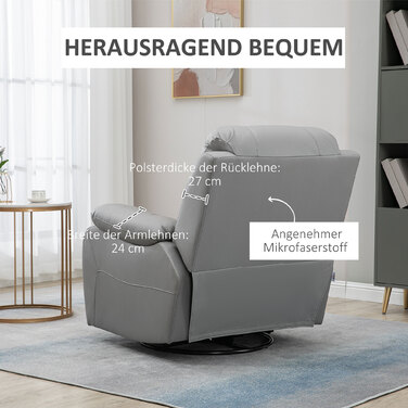 HOMCOM Swivel Recliner TV Chair, 135° Reclining with Footrest, Polyester, Grey, Up to 150 kg (220 lbs), 72x71x60cm (28x28x24 inches) for Comfort and Relaxation
