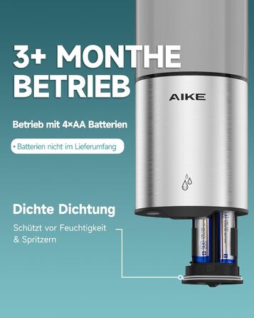 Автоматичний дозатор мила AIKE для рідкої мила, настінний, для кухні та ванної кімнати, IPX7, вологостійкий, 400 мл, з нержавіючою сталлю, шліфована