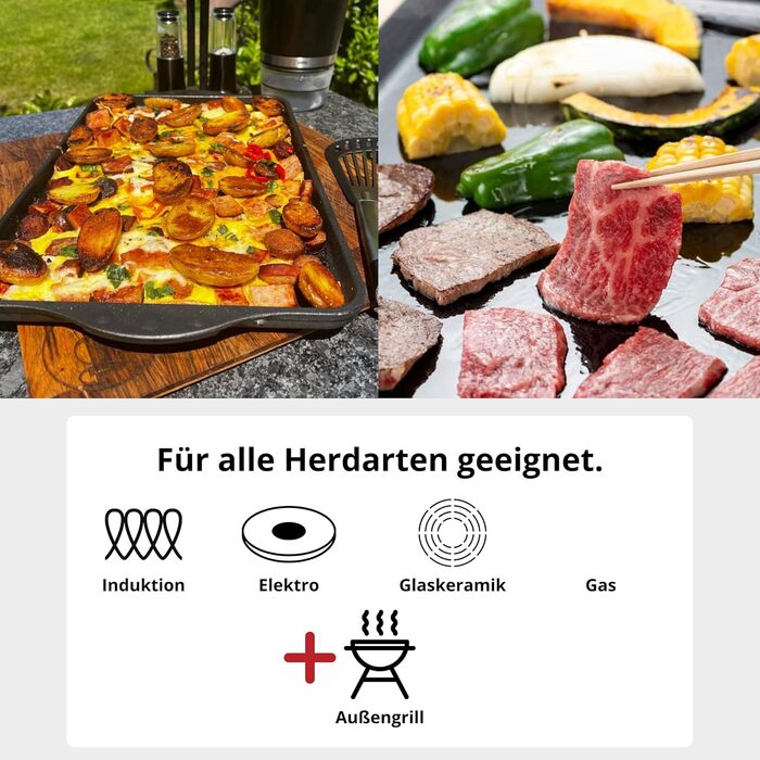 Гриль-плита Teppanyaki Lieblingspfanne 43x28 см, алюмінієва, антипригарна, з бічними ручками, для всіх типів плит і духовки, гладка поверхня