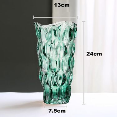 Скляна ваза Glas Blume, 24 см, сучасний мінімалістичний дизайн, ручної роботи, для квітів та декору, зелений колір