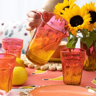 Water Carafe Glass 1 Liter with Comfortable Handle Colorful Water Pitcher 19 cm Glass Jug Orange Pink Glass Pitcher Water Carafe Glass Carafe Pitcher Glass Jug 1l | Gigi Magical Sunrise
