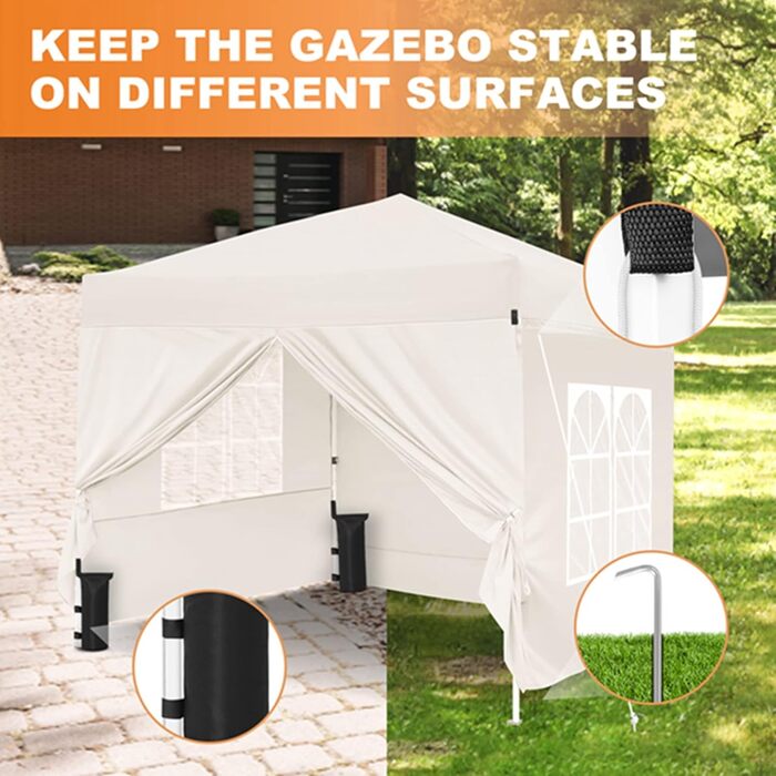 Gazebo, Leadyeah Pop-Up Pavilion with Sides, Foldable Camping Pavilion 2.5 x 2.5, Heavy-Duty Pavilion Tent, Fully Waterproof, 50+ UV Protection for Camping, Party - Beige